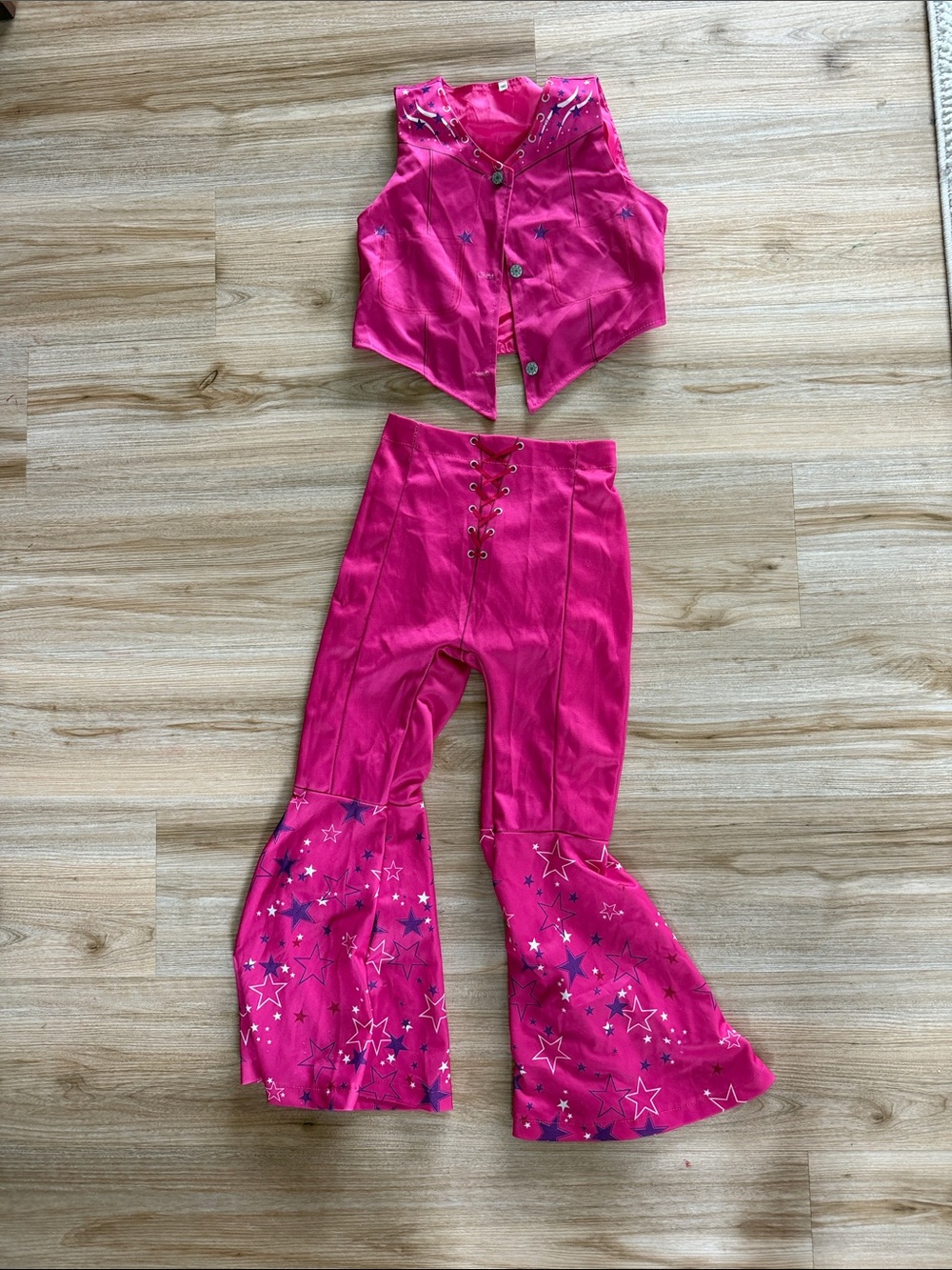 Girls' Hot Pink Star Bell-Bottom Barbie western Costume Set - Vest & pants set